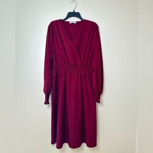 Grace Karin Long Balloon Sleeve Midi Length Dress Size‎ 2XL Burgundy
